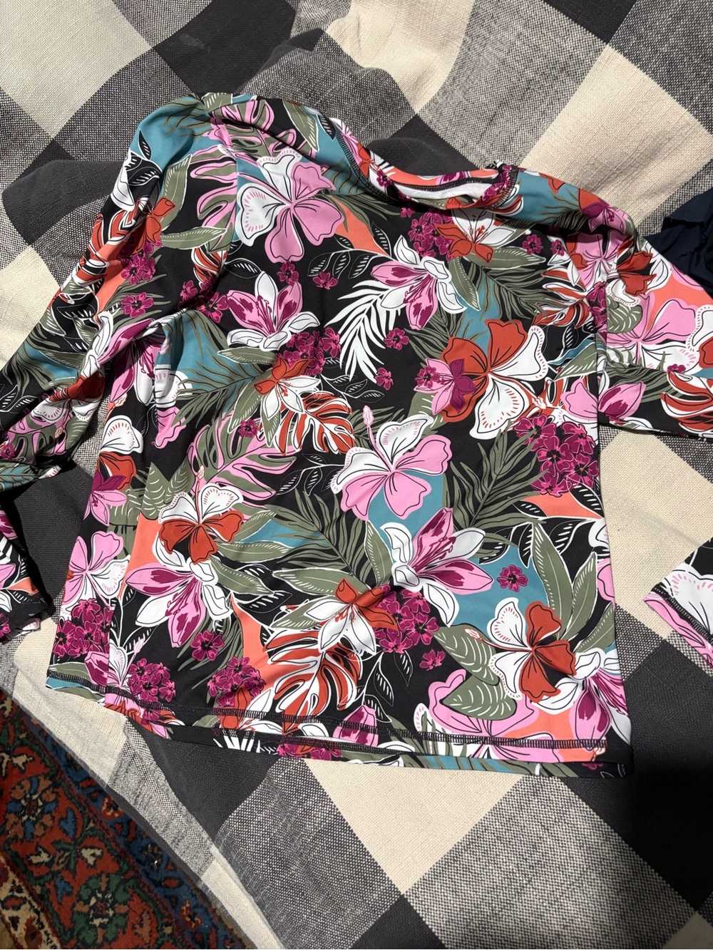 Roxy Floral Long-Sleeve Top in Black, Pink, Red & Green